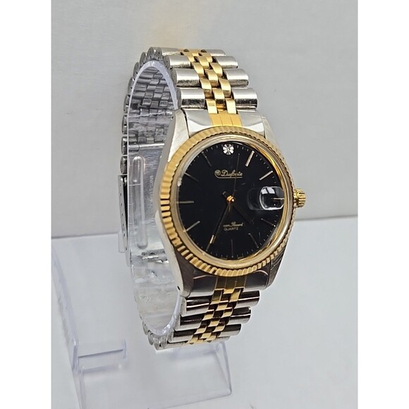 Dufonte Lucien Piccard Two Tone Quartz Watch Date Fluted Bezel Mens New Battery - Picture 3 of 11